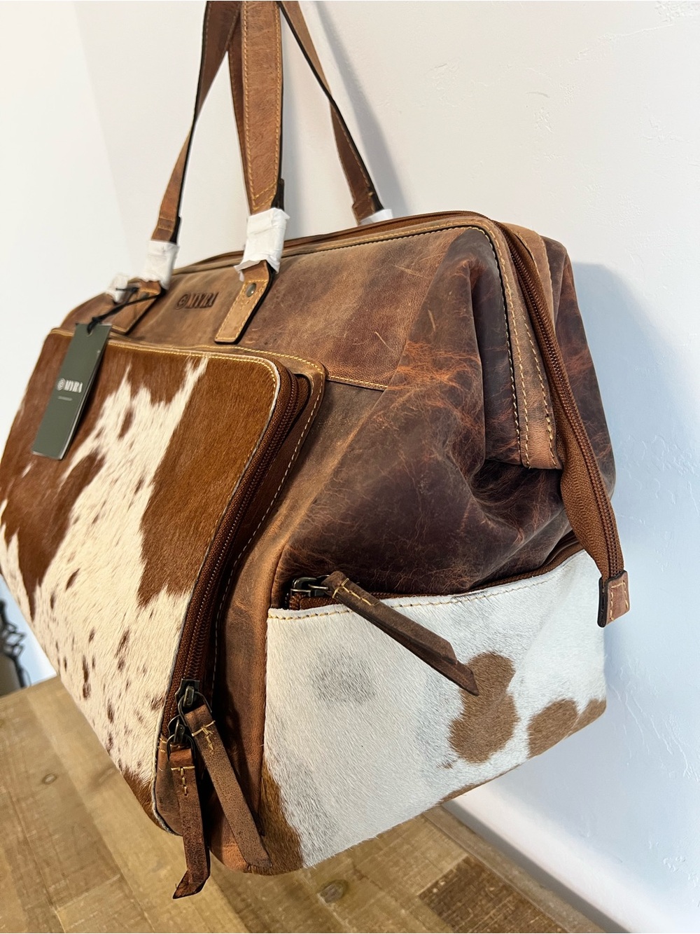Myra Bag Cowhide Leather Duffle Bag Western Weekender Travel Carry On NWT - Picture 5 of 15